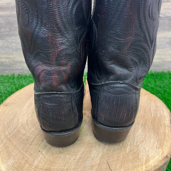 Dan Post Women - Size 8M - Vintage Black Cherry Lizard Cowboy Boots 14045 - Picture 6 of 12